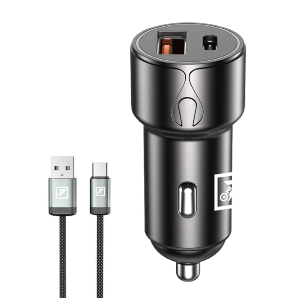 ONE_7_55W_Dual-Port_Car_Charger_USB_+_PD_Fast_Charging_Adapter_with_Cable_-_High-Speed_Compact_Metal_Vehicle_Charger_for_Phones,_Tablets,_GPS_Devices
