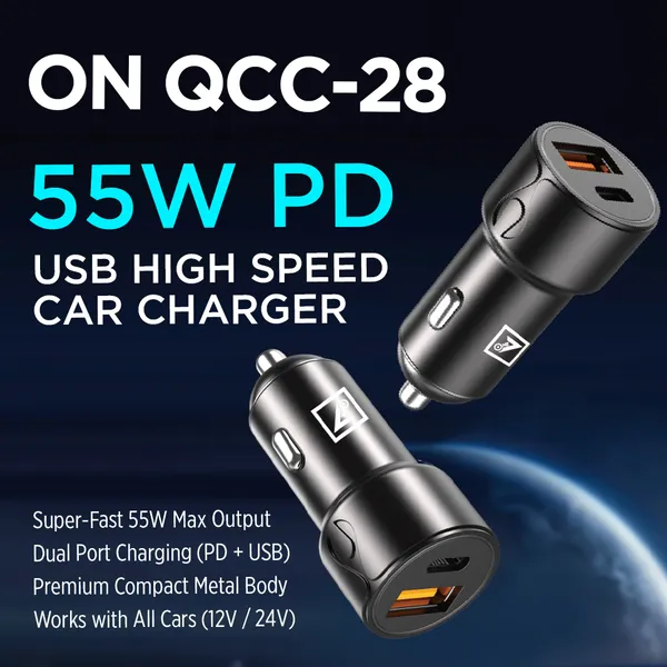 ONE_7_55W_Dual-Port_Car_Charger_USB_+_PD_Fast_Charging_Adapter_with_Cable_-_High-Speed_Compact_Metal_Vehicle_Charger_for_Phones,_Tablets,_GPS_Devices