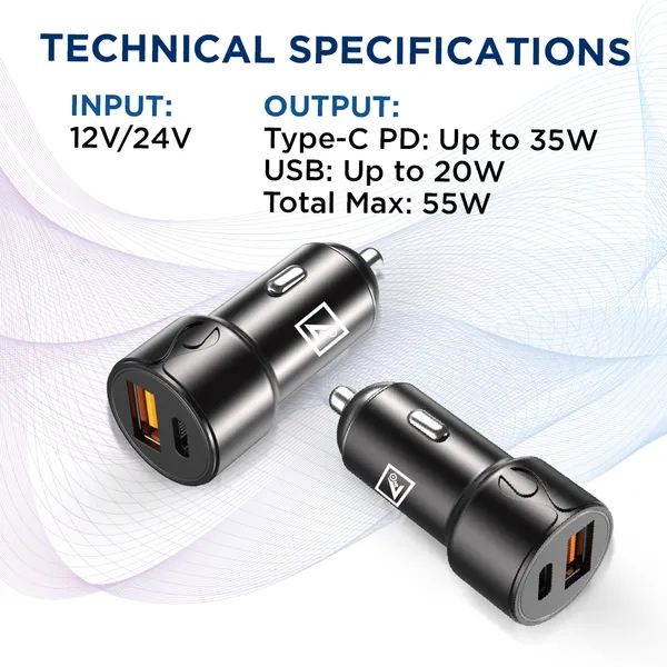 ONE_7_55W_Dual-Port_Car_Charger_USB_+_PD_Fast_Charging_Adapter_with_Cable_-_High-Speed_Compact_Metal_Vehicle_Charger_for_Phones,_Tablets,_GPS_Devices