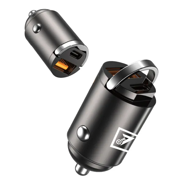 ONE_7_60W_Dual_Port_Car_Charger_|_Super_Fast_Charging_Mini_Metal_Charger_Adapter_|_USB_+_Type-C_Output_|_Compact_All-Metal_Build_|_Compatible_with_Phones,_Tablets_&_GPS_Devices_�_Black