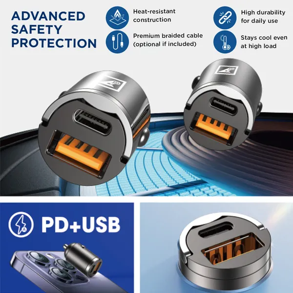 ONE_7_60W_Dual_Port_Car_Charger_|_Super_Fast_Charging_Mini_Metal_Charger_Adapter_|_USB_+_Type-C_Output_|_Compact_All-Metal_Build_|_Compatible_with_Phones,_Tablets_&_GPS_Devices_�_Black