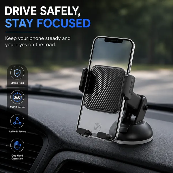 ONE_7_Car_Mobile_Holder_for_Dashboard_&_Windshield,_Strong_Suction_Cup_Phone_Mount,_360�_Rotation,_One-Touch_Lock,_Adjustable_Arm,_Universal_Smartphone_Holder_for_Car