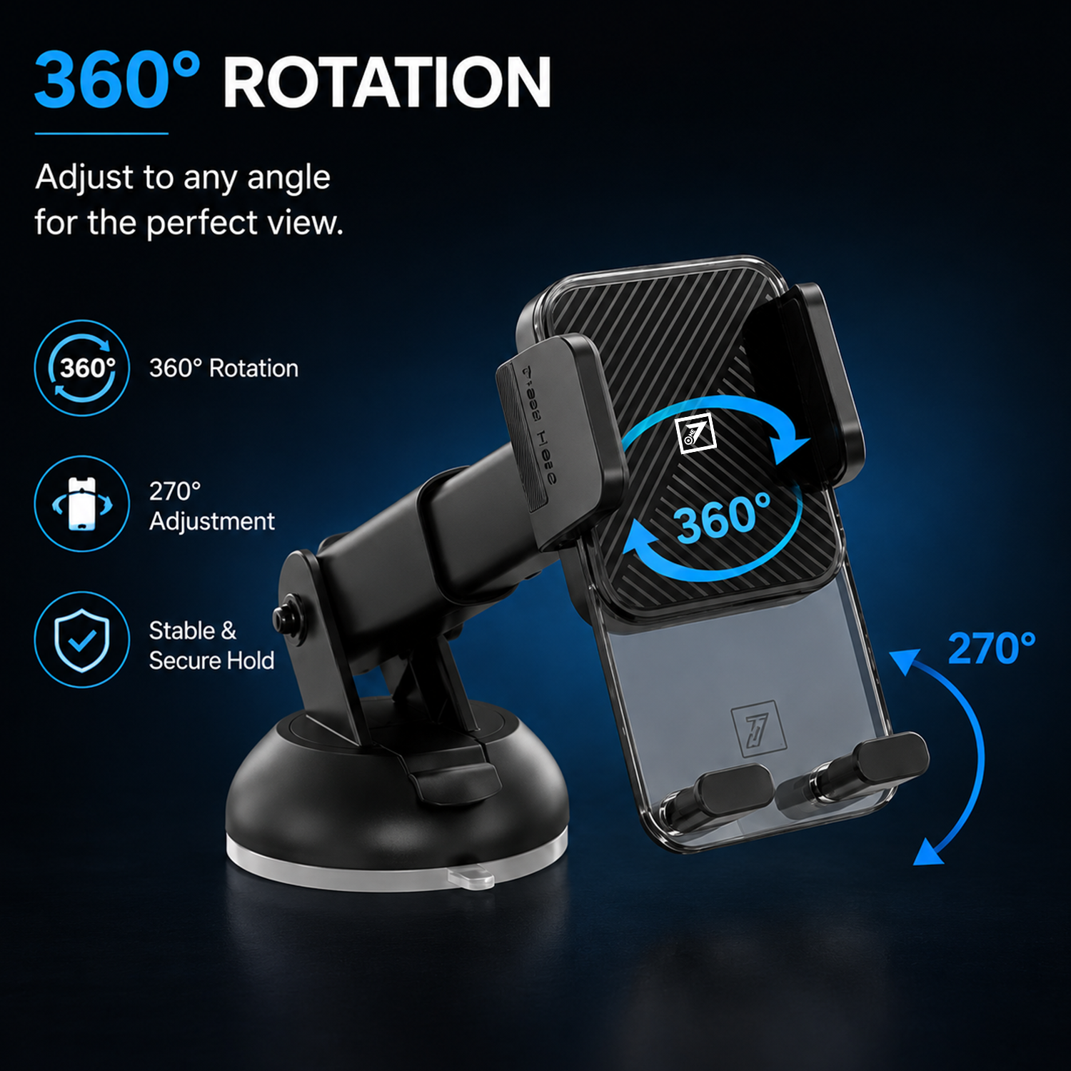 ONE_7_Car_Mobile_Holder_for_Dashboard_&_Windshield,_Strong_Suction_Cup_Phone_Mount,_360�_Rotation,_One-Touch_Lock,_Adjustable_Arm,_Universal_Smartphone_Holder_for_Car