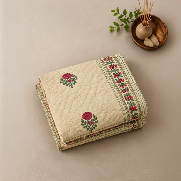 Gulab_Bagh_King_Size_Razai_90x108_Double_Bed_Quilted_Bedcover_With_2_Pillow_Covers_Off_White_Red_Rose_Jaipuri_Quilt_House_Of_Virasaat