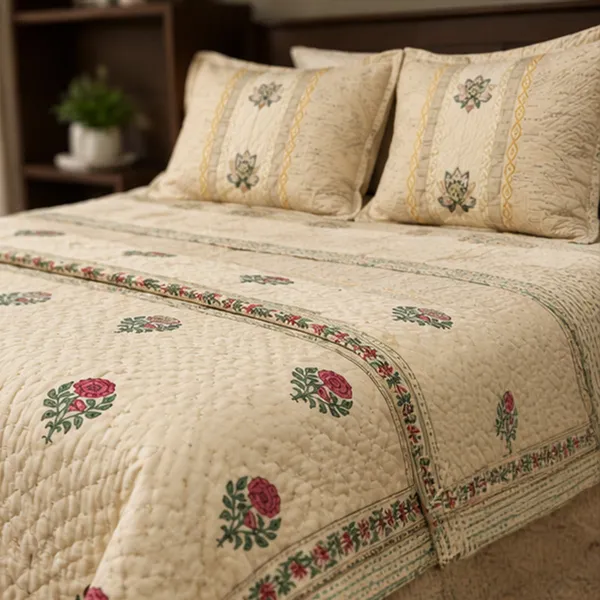 Gulab_Bagh_King_Size_Razai_90x108_Double_Bed_Quilted_Bedcover_With_2_Pillow_Covers_Off_White_Red_Rose_Jaipuri_Quilt_House_Of_Virasaat