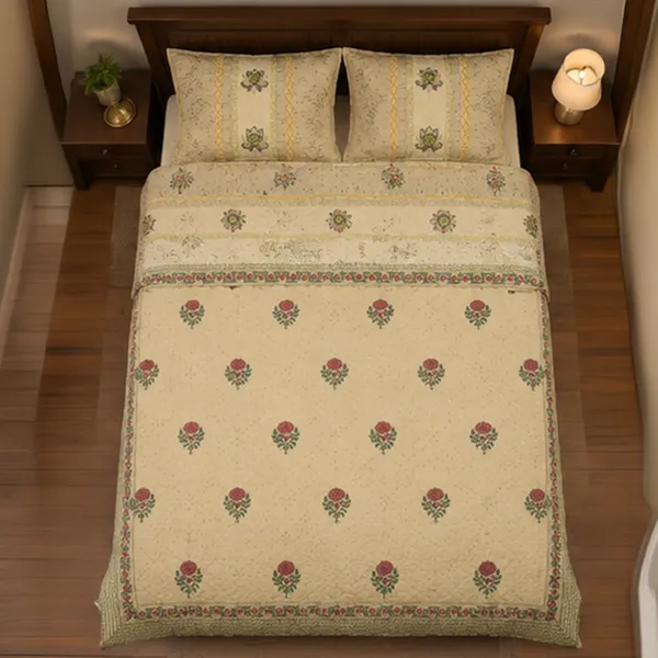 Gulab_Bagh_King_Size_Razai_90x108_Double_Bed_Quilted_Bedcover_With_2_Pillow_Covers_Off_White_Red_Rose_Jaipuri_Quilt_House_Of_Virasaat