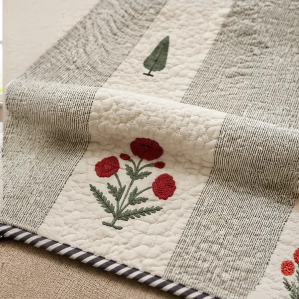 Baghicha_Stripe_King_Size_Quilted_Bedcover_Off_White_Grey_Red_Mughal_Boota_90x108_Double_Bed_Cover_With_2_Pillow_Covers_House_Of_Virasaat