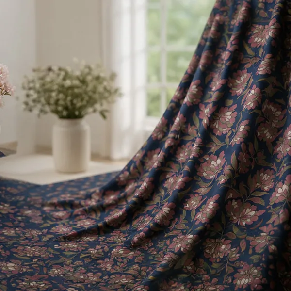 Raat_Rani_Hand_Block_Printed_Double_Bedsheet_90x108_With_Pillow_Covers_100_Cotton_Midnight_Indigo_Pink_Floral_Jaal_House_Of_Virasaat