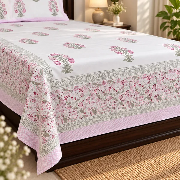 Bahaar_Pink_Guldasta_Double_Bedsheet_90x108_Hand_Block_Printed_Cotton