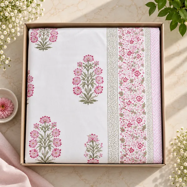 Bahaar_Pink_Guldasta_Double_Bedsheet_90x108_Hand_Block_Printed_Cotton