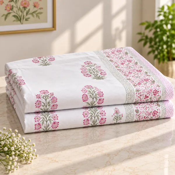 Bahaar_Pink_Guldasta_Double_Bedsheet_90x108_Hand_Block_Printed_Cotton