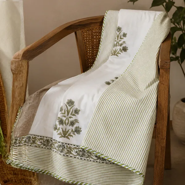 Sage_Bagh_Reversible_Dohar_Double_90x108_Cotton_Mulmul_Ac_Dohar_With_Mehndi_Green_Boota_Sage_Stripe_House_Of_Virasaat