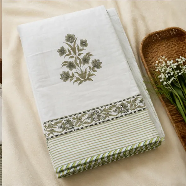 Sage_Bagh_Reversible_Dohar_Double_90x108_Cotton_Mulmul_Ac_Dohar_With_Mehndi_Green_Boota_Sage_Stripe_House_Of_Virasaat