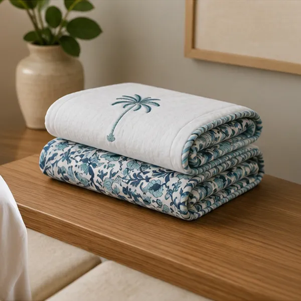 Tropical_Palm_Reversible_Dohar_Set_Of_2_Single_60x90_Cotton_Mulmul_Ac_Dohar_Combo_With_Palm_Booti_Blue_Floral_Jaal_House_Of_Virasaat
