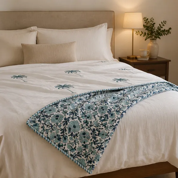 Tropical_Palm_Reversible_Dohar_Set_Of_2_Single_60x90_Cotton_Mulmul_Ac_Dohar_Combo_With_Palm_Booti_Blue_Floral_Jaal_House_Of_Virasaat
