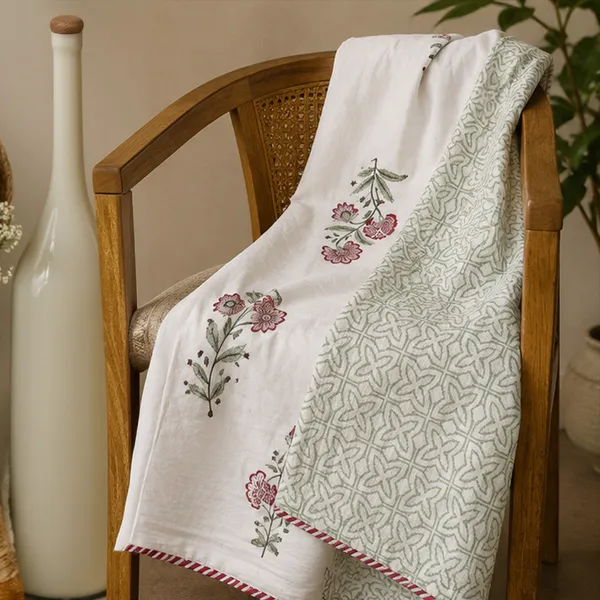 Laal_Bagh_Reversible_Dohar_Double_90x108_Cotton_Mulmul_Ac_Dohar_With_Pink_Floral_Booti_Sage_Jaal_House_Of_Virasaat