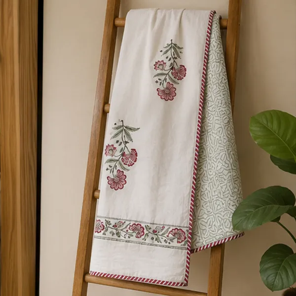 Laal_Bagh_Reversible_Dohar_Double_90x108_Cotton_Mulmul_Ac_Dohar_With_Pink_Floral_Booti_Sage_Jaal_House_Of_Virasaat