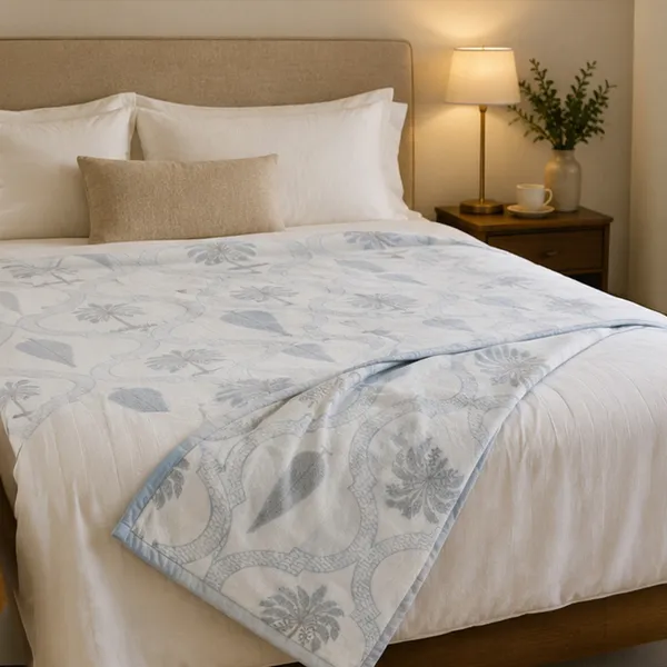 Neel_Taal_Palm_Reversible_Dohar_Double_90x108_Cotton_Mulmul_Ac_Dohar_With_Blue_Palm_Tree_Leaf_Jaal_House_Of_Virasaat