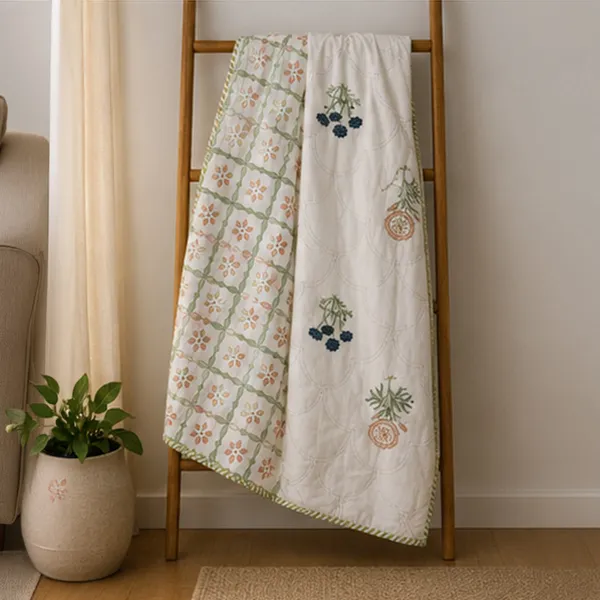 Phool_Jaal_Reversible_Dohar_Double_90x108_Cotton_Mulmul_Ac_Dohar_With_Indigo_Marigold_Booti_Green_Lattice_House_Of_Virasaat