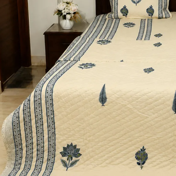 Neel_Kamal_Reversible_Razai_Double_King_Size_Off_White_Indigo_Blue_Jaipuri_Razai_With_Lotus_Cypress_Print_House_Of_Virasaat