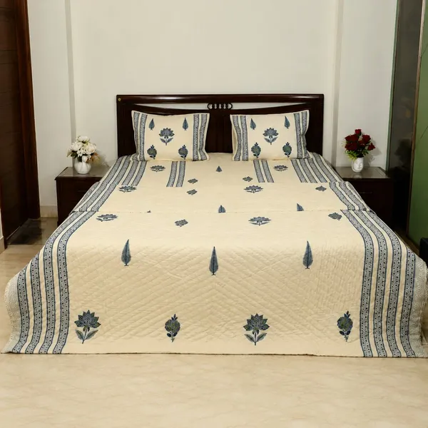 Neel_Kamal_Reversible_Razai_Double_King_Size_Off_White_Indigo_Blue_Jaipuri_Razai_With_Lotus_Cypress_Print_House_Of_Virasaat