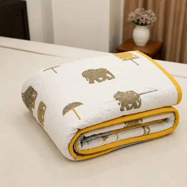 Hathi_Chhatri_Reversible_Razai_Double_King_Size_White_Mustard_Yellow_Jaipuri_Razai_With_Elephant_Umbrella_Print_House_Of_Virasaat