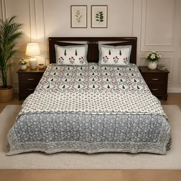Neel_Bagh_Reversible_Razai_Double_King_Size_Grey_Blue_White_Jaipuri_Razai_With_Cypress_Chintz_Floral_Border_House_Of_Virasaat