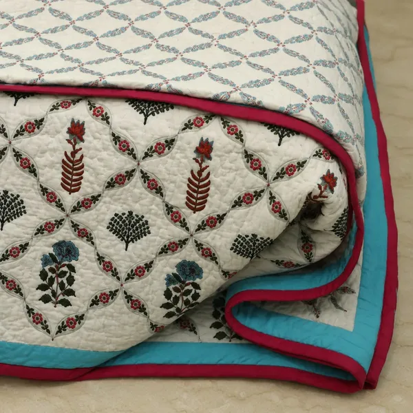 Bagh_E_Bahar_Reversible_Razai_Double_King_Size_White_Jaipuri_Quilt_With_4_Motif_Mughal_Jaal_Print_House_Of_Virasaat