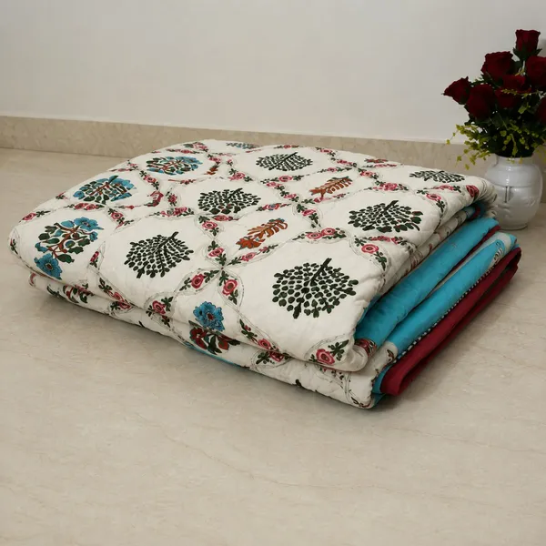 Bagh_E_Bahar_Reversible_Razai_Double_King_Size_White_Jaipuri_Quilt_With_4_Motif_Mughal_Jaal_Print_House_Of_Virasaat