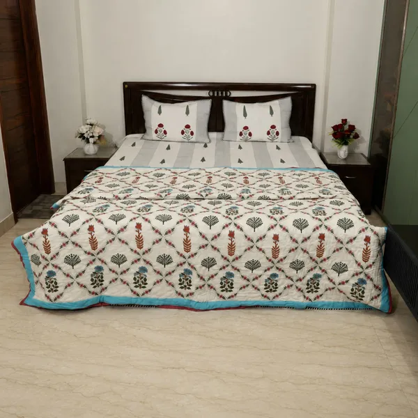 Bagh_E_Bahar_Reversible_Razai_Double_King_Size_White_Jaipuri_Quilt_With_4_Motif_Mughal_Jaal_Print_House_Of_Virasaat