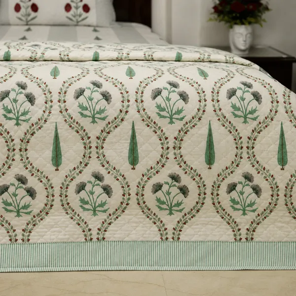 Bagh_E_Jaali_Reversible_Razai_Double_King_Size_White_Sage_Green_Jaipuri_Razai_With_Cypress_Thistle_Jaal_House_Of_Virasaat