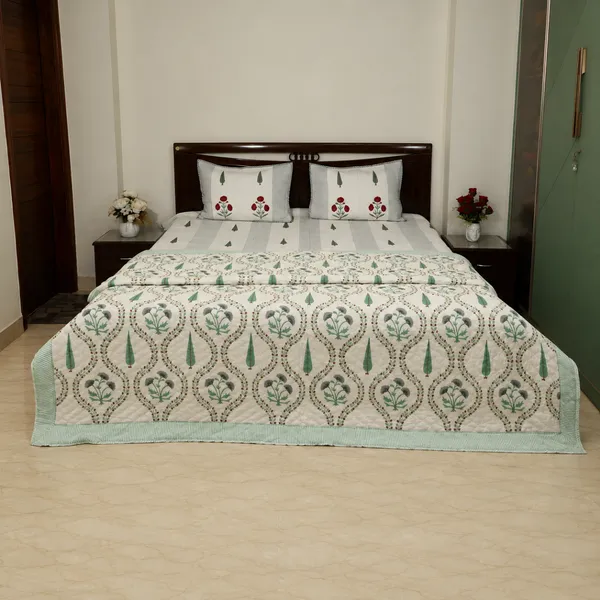 Bagh_E_Jaali_Reversible_Razai_Double_King_Size_White_Sage_Green_Jaipuri_Razai_With_Cypress_Thistle_Jaal_House_Of_Virasaat