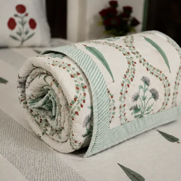 Bagh_E_Jaali_Reversible_Razai_Double_King_Size_White_Sage_Green_Jaipuri_Razai_With_Cypress_Thistle_Jaal_House_Of_Virasaat