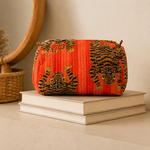 Sher_Velvet_Toiletry_Pouch_Set_Of_3_Tangerine_Orange_Velvet_Travel_Organizer_With_Tibetan_Tiger_Print_House_Of_Virasaat