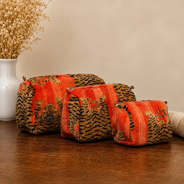 Sher_Velvet_Toiletry_Pouch_Set_Of_3_Tangerine_Orange_Velvet_Travel_Organizer_With_Tibetan_Tiger_Print_House_Of_Virasaat