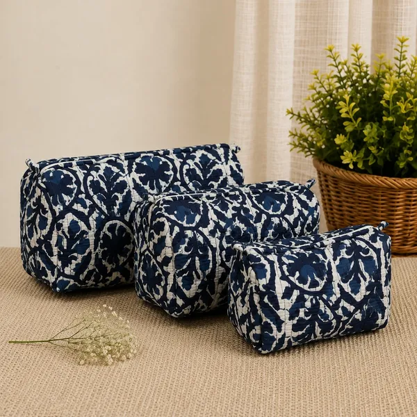 Neel_Damask_Quilted_Pouch_Set_Of_3_Indigo_Blue_White_Cotton_Travel_Toiletry_Organizer_House_Of_Virasaat