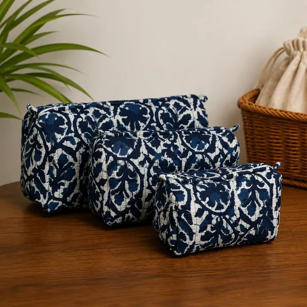 Neel_Damask_Quilted_Pouch_Set_Of_3_Indigo_Blue_White_Cotton_Travel_Toiletry_Organizer_House_Of_Virasaat