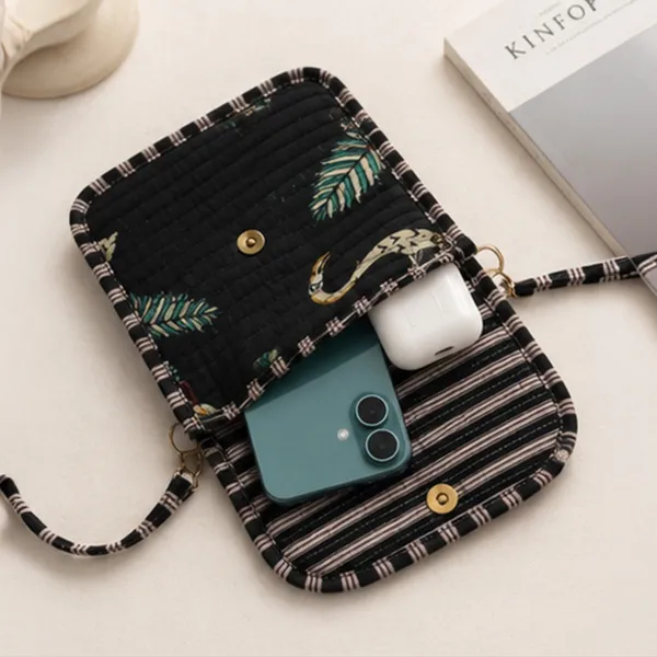 Noir_Jungle_Phone_Sling_Bag_Black_Quilted_Cotton_Mobile_Crossbody_With_Leopard_Teal_Leaf_Print_House_Of_Virasaat