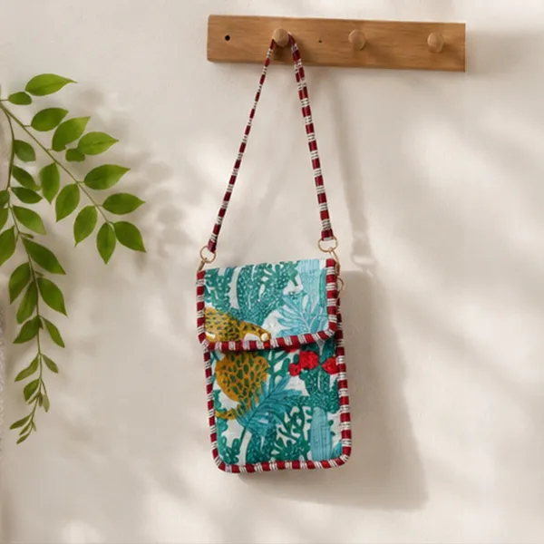 Jungle_Billi_Phone_Sling_Bag_White_With_Tropical_Teal_Cactus_Mustard_Leopard_Red_Stripe_Piping_House_Of_Virasaat