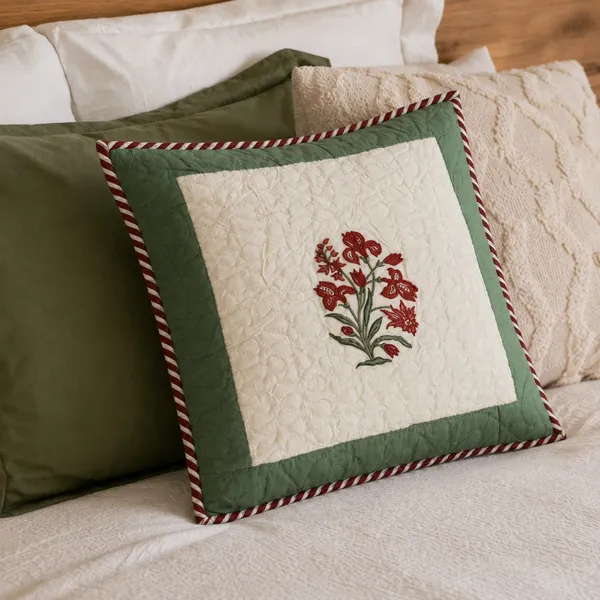 Laal_Buta_Quilted_Cushion_Cover_Set_Of_2_16x16_Off_White_With_Red_Mughal_Floral_Sage_Green_Border_House_Of_Virasaat