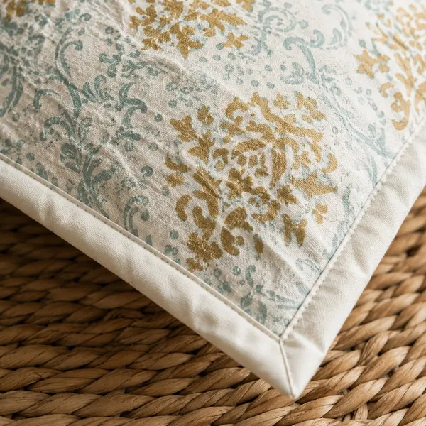 Sunehri_Jaal_Quilted_Cushion_Cover_Set_Of_2_16x16_Off_White_With_Mustard_Gold_Powder_Blue_Damask_House_Of_Virasaat