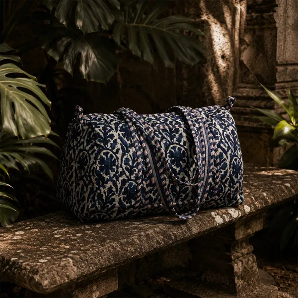 Neel_Jaal_Weekender_Duffle_Bag_Indigo_Blue_Quilted_Travel_Bag_House_Of_Virasaat