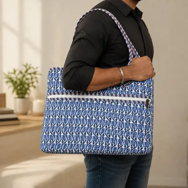 Neel_Phool_Office_Laptop_Bag_Blue_Jaipuri_Quilted_Laptop_Bag_With_Zip_House_Of_Virasaat
