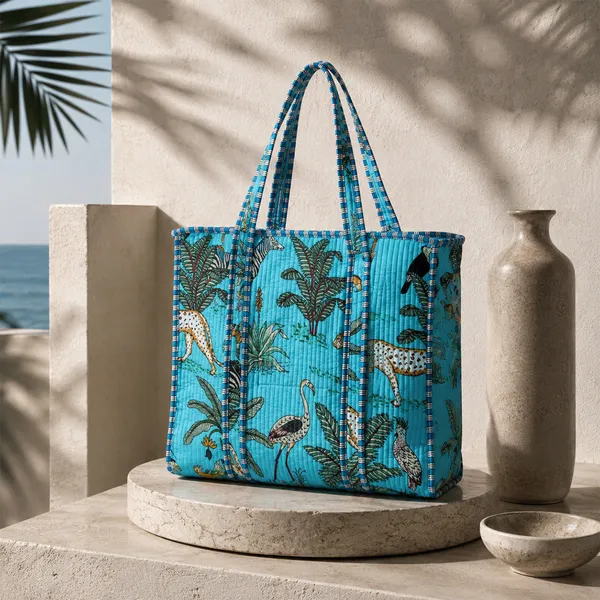 Neel_Jungle_Tote_Bag_Sky_Blue_Tropical_Safari_Quilted_Tote_House_Of_Virasaat