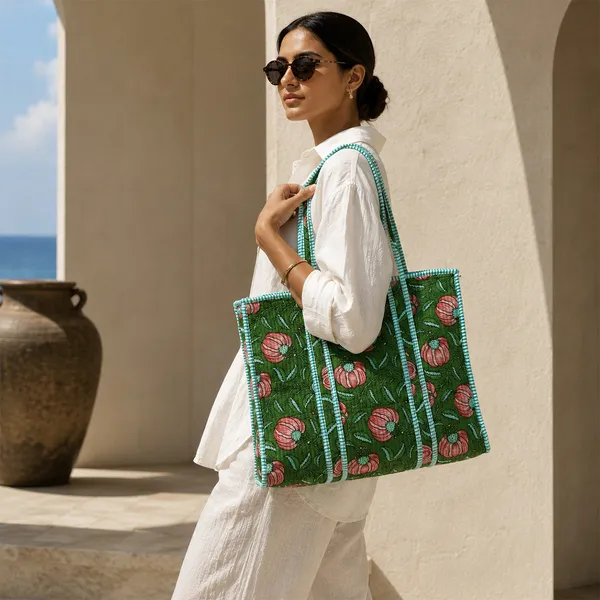 Anar_Bagh_Tote_Bag_Forest_Green_Blush_Pink_Floral_Quilted_Tote_House_Of_Virasaat