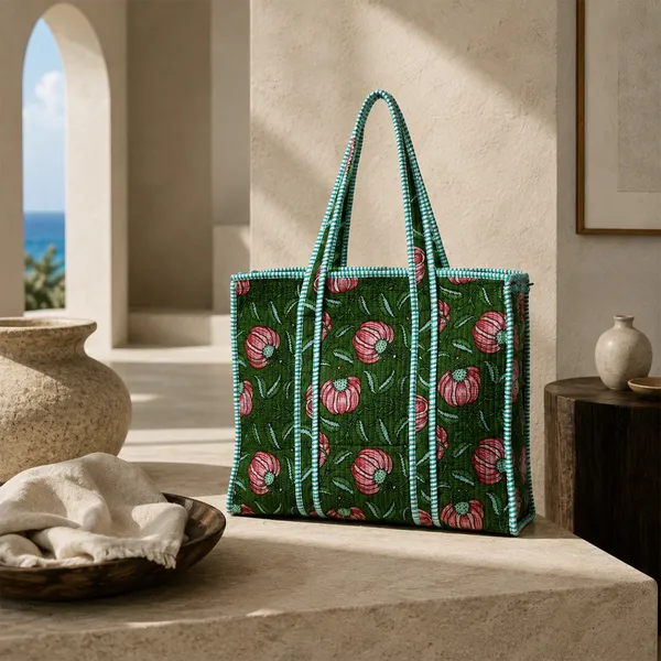 Anar_Bagh_Tote_Bag_Forest_Green_Blush_Pink_Floral_Quilted_Tote_House_Of_Virasaat