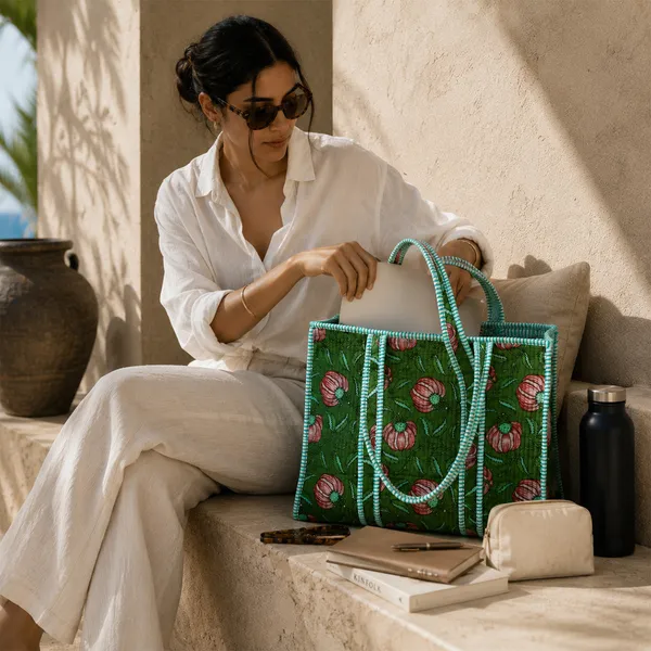 Anar_Bagh_Tote_Bag_Forest_Green_Blush_Pink_Floral_Quilted_Tote_House_Of_Virasaat