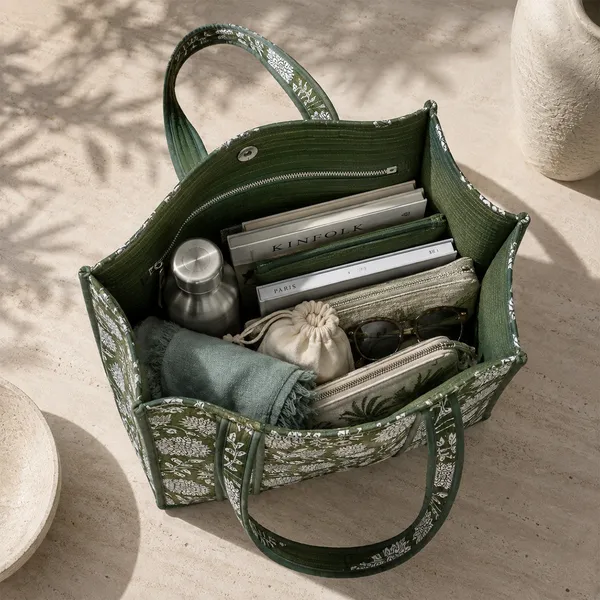 Hari_Phool_Tote_Bag_Forest_Green_Floral_Quilted_Tote_Bag_House_Of_Virasaat
