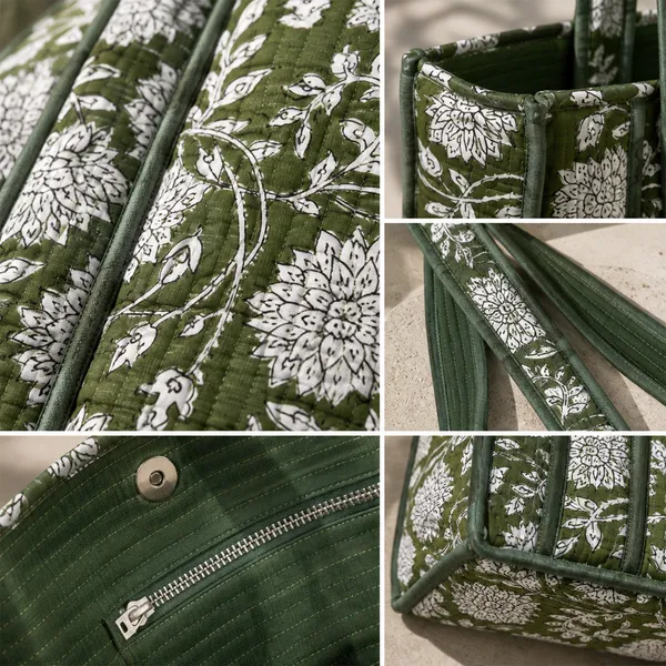 Hari_Phool_Tote_Bag_Forest_Green_Floral_Quilted_Tote_Bag_House_Of_Virasaat