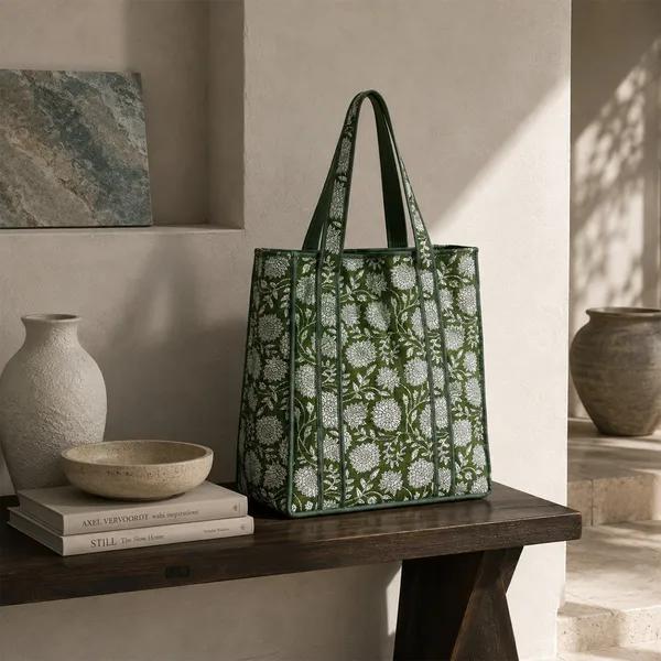 Hari_Phool_Tote_Bag_Forest_Green_Floral_Quilted_Tote_Bag_House_Of_Virasaat